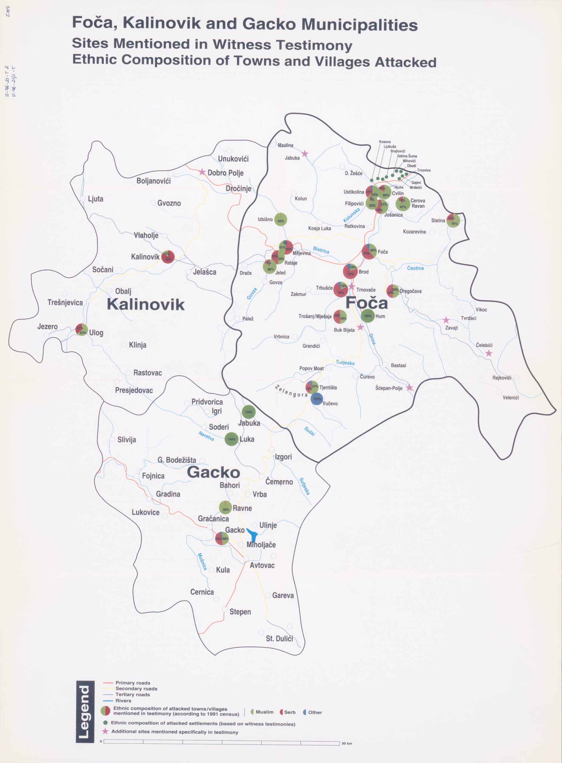 Mapa opština Foča, Kalinovik i Gacko etnička struktura stanovništva pre rata